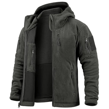 Men's Hunting Fleece Jacket Hiking Hunting Outdoor Fleece  Tactical Jacket Winter Warm Full Zip Military Hoodies Multi-Pockets