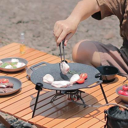 33cm Open Flame Cooking Pot Non-Stick Round Grilling Pan Multi-Purpose Camping Skillet Tray with Adjustable Bracket