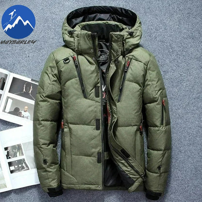 Winter Thickened Men Down Jacket Climbing Hunting Hooded Warm White Duck Down Coat Man Casual Lightweight Puffer Jacket Ski Snow