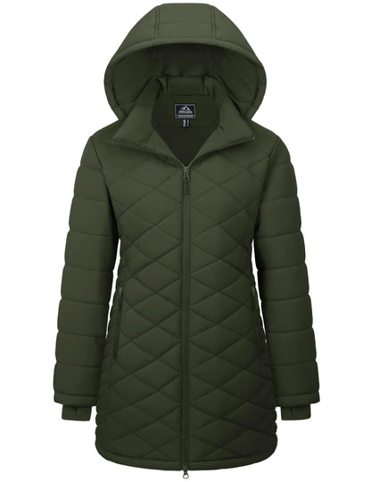 TACVASEN Winter Long Quilted Puffer Jackets Women's Lightweight Warm Insulated Coat Waterproof Outwear Parkas with Hood Hiking