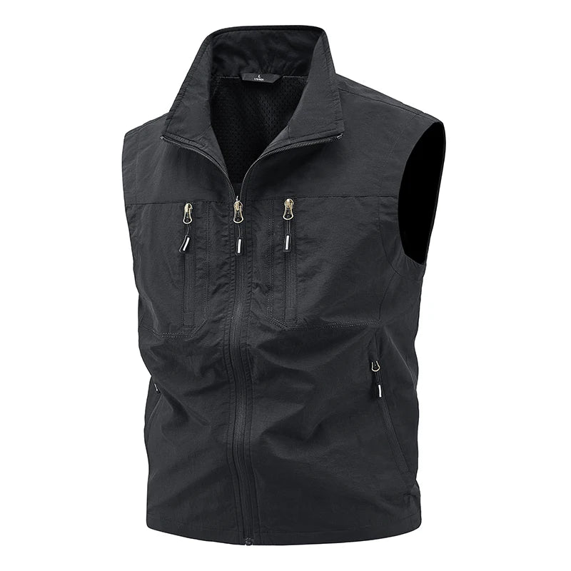 Vest Fishing Vest Men's Summer Thin Fishing Vests Outdoors Gilet Men Quick Drying Casual Spring and Autumn Stand Collar Jacket