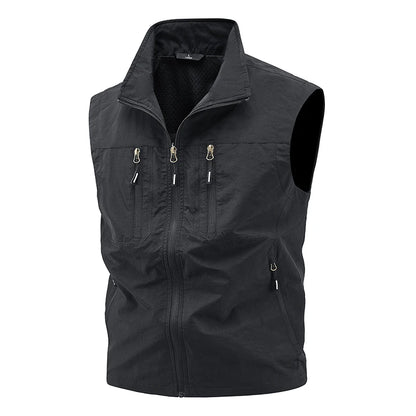 Vest Fishing Vest Men's Summer Thin Fishing Vests Outdoors Gilet Men Quick Drying Casual Spring and Autumn Stand Collar Jacket