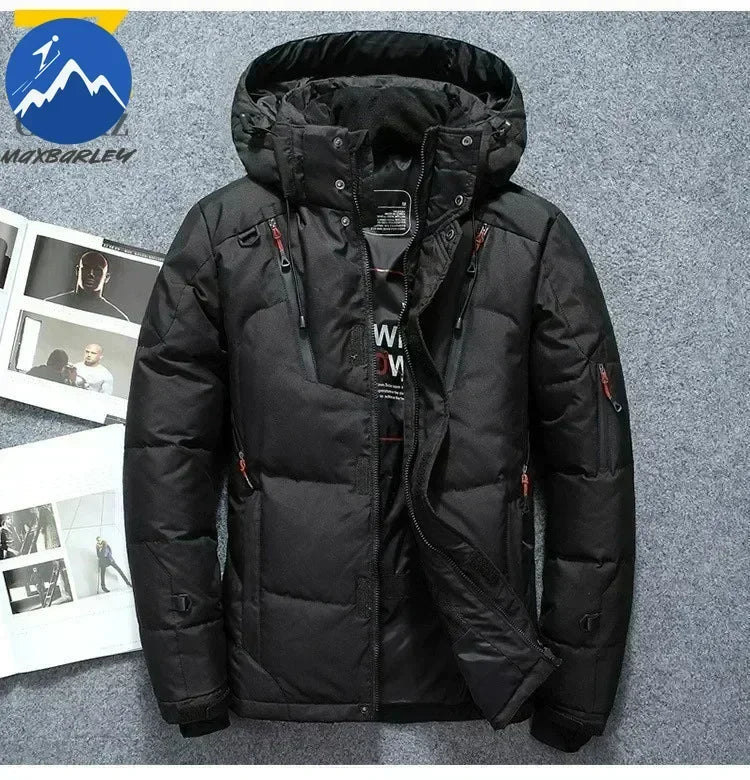 Winter Thickened Men Down Jacket Climbing Hunting Hooded Warm White Duck Down Coat Man Casual Lightweight Puffer Jacket Ski Snow