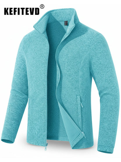 KEFITEVD Women Winter Full Zip Fleece Jacket Thermal Lightweight Coat Ladies Warm Camping Hiking Climbing Casual Top Windbreaker