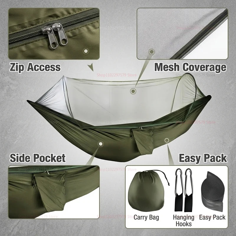 Portable outdoor camping hammock, equipped with mosquito net, lightweight bed, camping net, sleeping tent, camping equipment