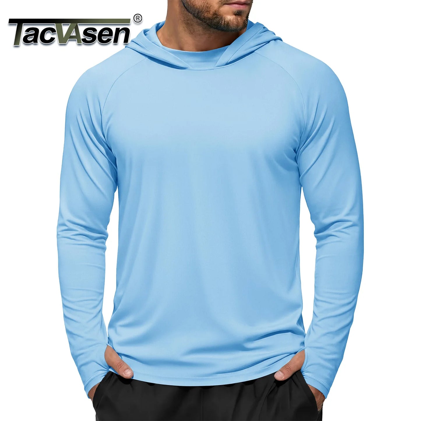 TACVASEN Men's UPF 50+ Hoodie Fishing Shirts Long Sleeve High Collar Mesh UV Sun Protection Rash Guard Swim Beach Running Hiking