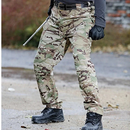 Men Multi-Pockets Cargo Pants Quick Dry Outdoors Sports Tactical Trousers Camouflage black Trousers for Travel Hiking climb
