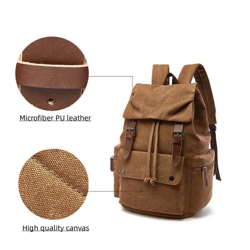 Vintage Canvas Backpack Simple Leisure Computer Bag Portable Hiking Travel Backpack Large Capacity Men Women Universal Schoolbag