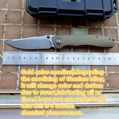 Duk Dragon Scale Contoured Titanium Handle Ceramic Bearing Pocket EDC Tool Camping Hunt Fish 154CM Outdoors JUFULE Folding Knife