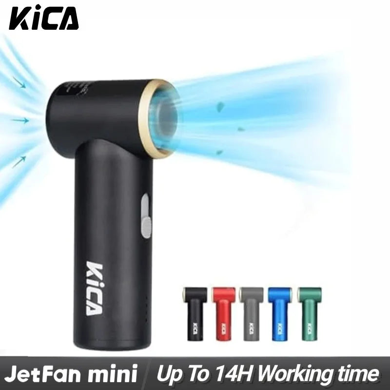 Kica JetFan mini Personal Handheld Fan 3000mAh, Metal Turbo Fan, Adjustable Speed, Outdoor/Travel/Camping, Up to 14H Work Time