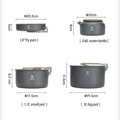 ALOCS Portable Camping Pot Set Mess Kit Cookware Fry Pan Water Kettle for Outdoor Hiking Picnic Backpacking CW-C06PRO