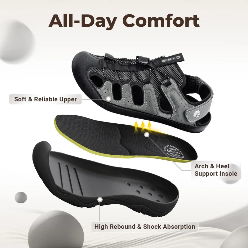 FitVille Wide Width Men'S Sandals Closed-Toe Hiking & Water Sandals With Arch Support For Swollen Feet Non-Slip Summer Shoes