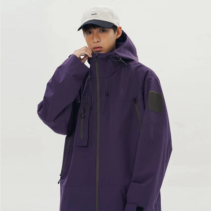 Hiking Jackets Men Waterproof Windproof Casual Hooded Outdoor Sports Clothes Hiking Coat Running Climbing Solid Color Jacket