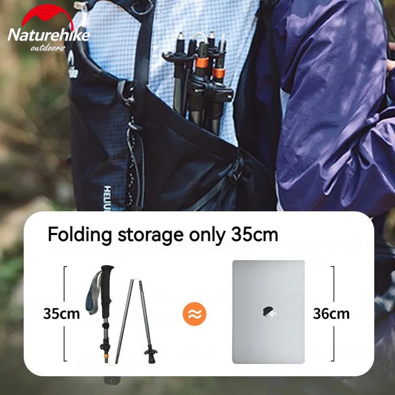 Naturehike 5-Section Trekking Pole Teleskopic Ultralight Walking Stick Hiking Climbing Stick Carbon Fiber Aluminum Alloy Folding