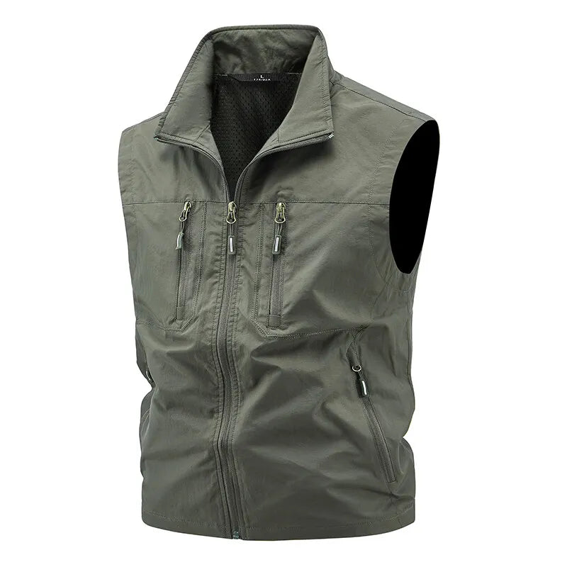 Vest Fishing Vest Men's Summer Thin Fishing Vests Outdoors Gilet Men Quick Drying Casual Spring and Autumn Stand Collar Jacket