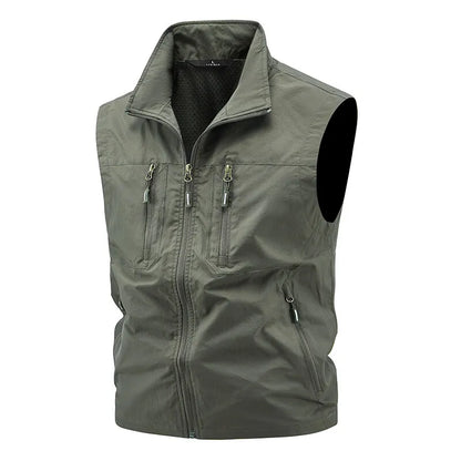 Vest Fishing Vest Men's Summer Thin Fishing Vests Outdoors Gilet Men Quick Drying Casual Spring and Autumn Stand Collar Jacket
