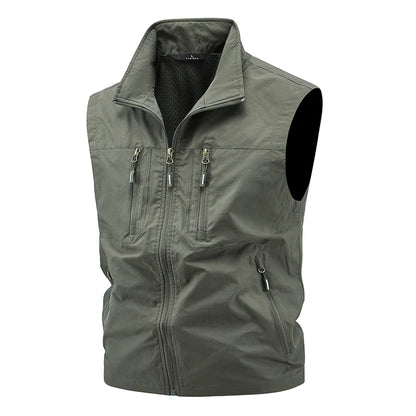 Vest Fishing Vest Men's Summer Thin Fishing Vests Outdoors Gilet Men Quick Drying Casual Spring and Autumn Stand Collar Jacket
