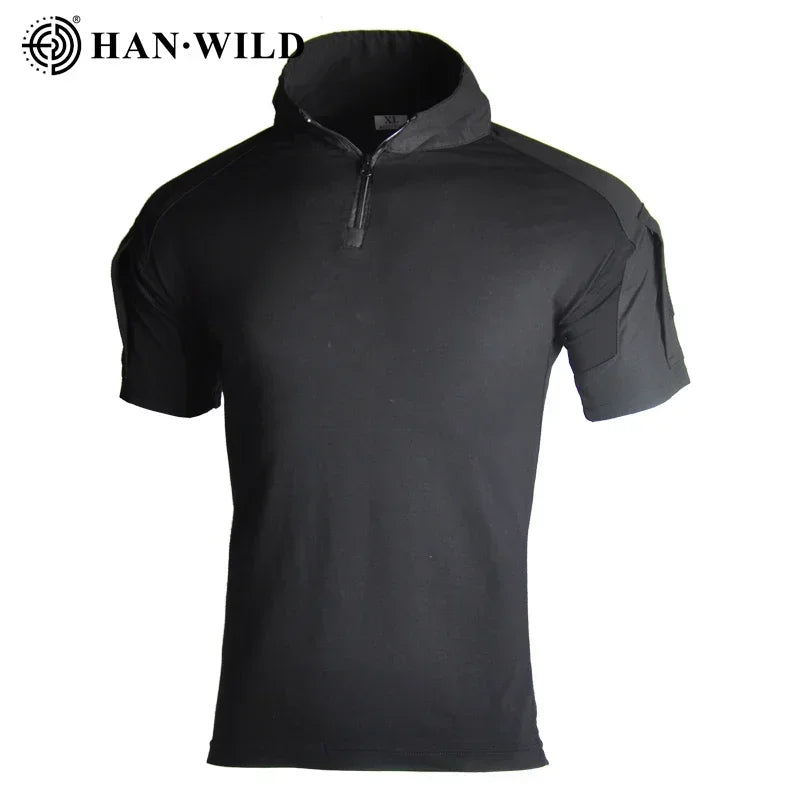 Men's Short Sleeve Softair Tactical Shirt for Men Combat Shirt Zipper Cotton Hiking CP Camoufalge Airsoft T Shirts Climbing Tee