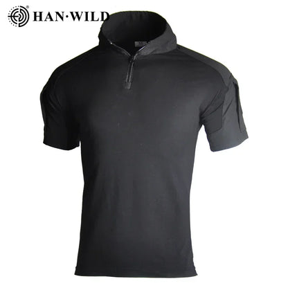 Men's Short Sleeve Softair Tactical Shirt for Men Combat Shirt Zipper Cotton Hiking CP Camoufalge Airsoft T Shirts Climbing Tee