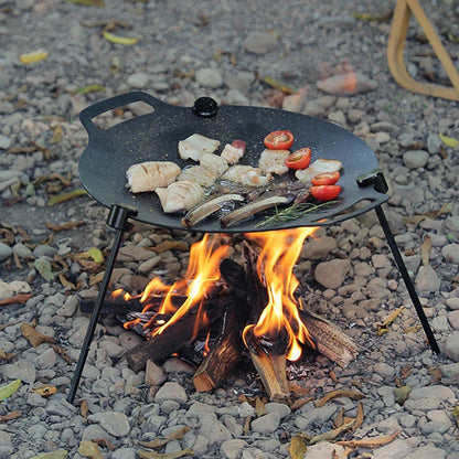 33cm Open Flame Cooking Pot Non-Stick Round Grilling Pan Multi-Purpose Camping Skillet Tray with Adjustable Bracket