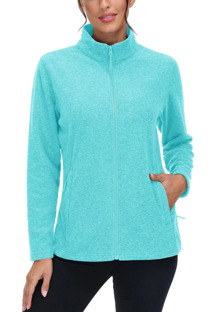 KEFITEVD Women Winter Full Zip Fleece Jacket Thermal Lightweight Coat Ladies Warm Camping Hiking Climbing Casual Top Windbreaker