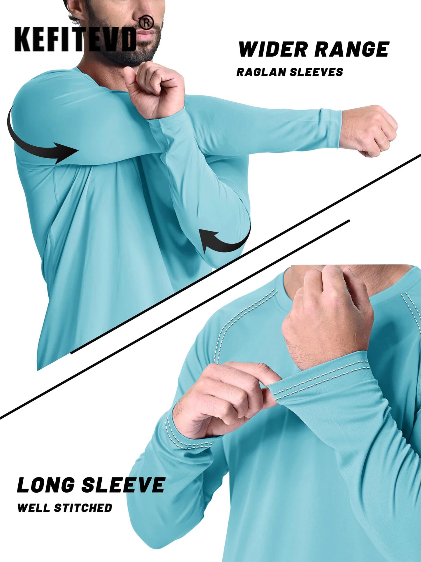 KEFITEVD Men's UPF 50+ Quick Dry Long Sleeve T-Shirts Men Sun Protection Outdoor Fishing Hiking T-Shirts UV Block Shirts Tops