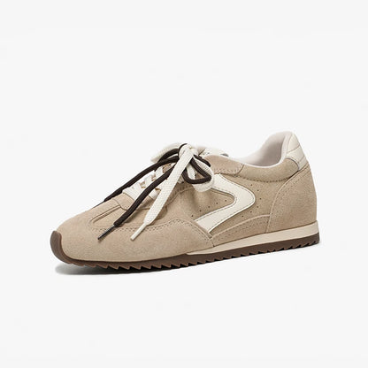 BEAUTODAY Casual Sneakers Women Cow Suede Leather Round Toe Retro Trainers Lace up Outdoors Ladies Shoes Handmade 29959