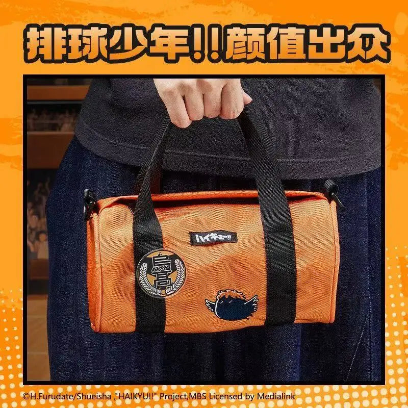 Haikyuu!! HandbagLarge-capacity Student Backpack Sports Fitness Mountain Climbing Hiking Crossbody Cylindrical Storage Bag