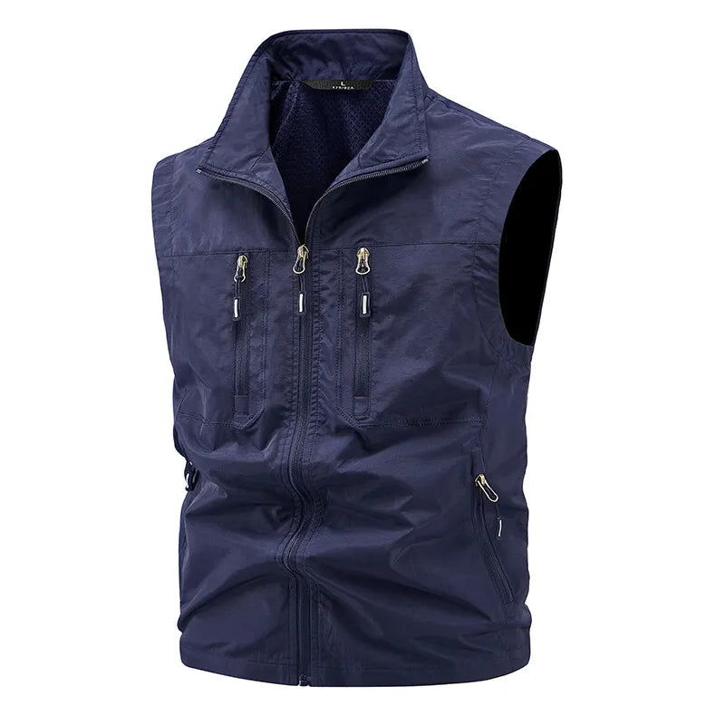 Vest Fishing Vest Men's Summer Thin Fishing Vests Outdoors Gilet Men Quick Drying Casual Spring and Autumn Stand Collar Jacket