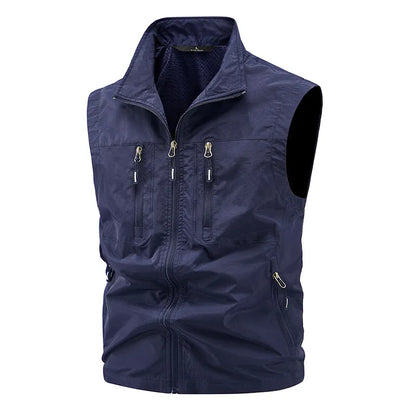 Vest Fishing Vest Men's Summer Thin Fishing Vests Outdoors Gilet Men Quick Drying Casual Spring and Autumn Stand Collar Jacket