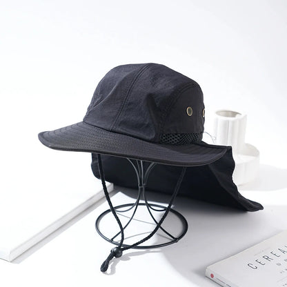 New Print Logo Solid Color Visor Hat Adjustable Fishing Cap Men Uv Face Neck Cover Hats Quick Drying Wide Brim Hiking Caps