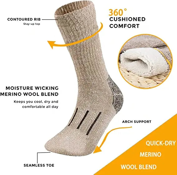 Unisex 80% Merino Wool Socks Hiking Thicken Warm Winter Sock Crew Compression Socks Moisture Wicking Soft Camping Cycling Socks