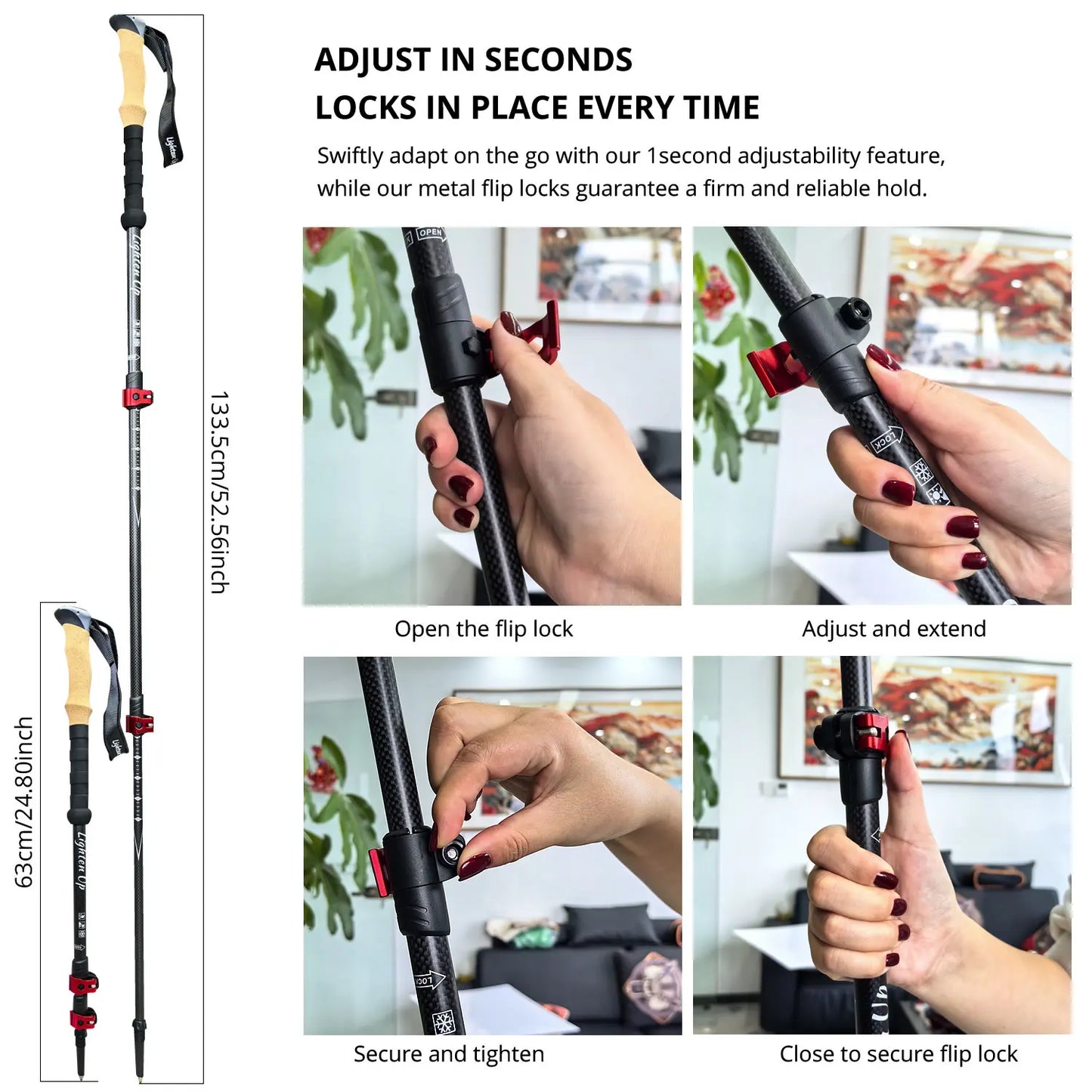 Lighten Up 1/2 Pcs Carbon Fiber Trekking Poles Collapsible Telescopic Walking Sticks with Cork Handle Ultralight Hiking