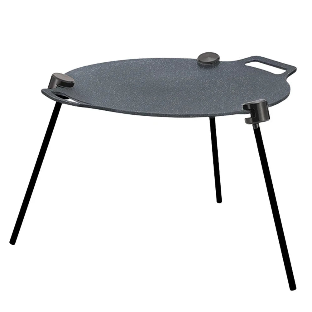 33cm Open Flame Cooking Pot Non-Stick Round Grilling Pan Multi-Purpose Camping Skillet Tray with Adjustable Bracket