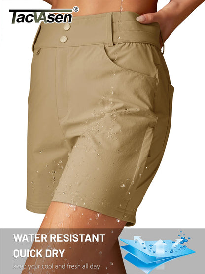 TACVASEN Womens Quick Dry Hiking Cargo Shorts Lightweight Water Resistant Shorts With 6 Pockets Summer Elastic Waist Golf Shorts