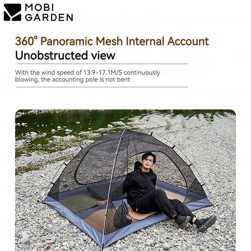 MOBI GARDEN Camping Hiking Tent 2-4 Person Portable Ultralight 3 Season Waterproof Black Coating for Outdoor Travel Backpacking