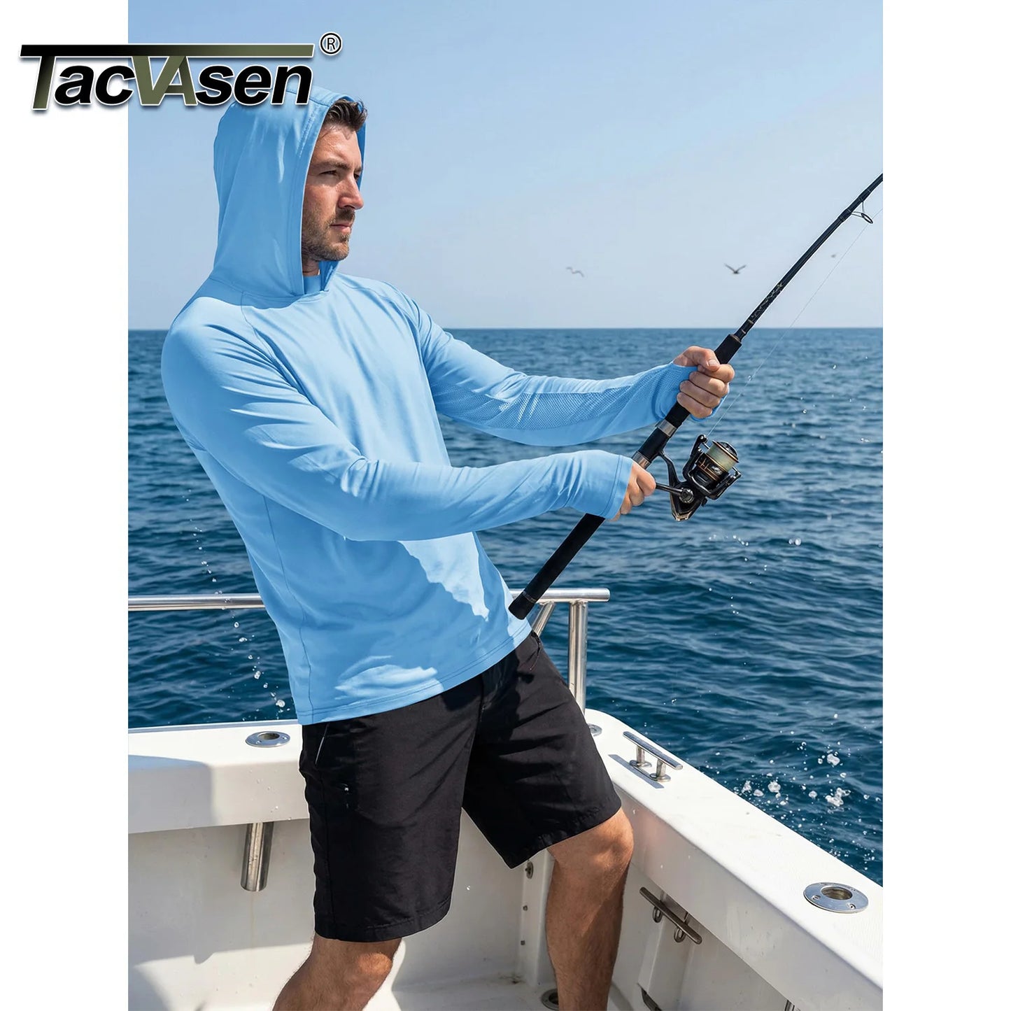 TACVASEN Men's UPF 50+ Hoodie Fishing Shirts Long Sleeve High Collar Mesh UV Sun Protection Rash Guard Swim Beach Running Hiking