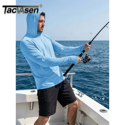 TACVASEN Men's UPF 50+ Hoodie Fishing Shirts Long Sleeve High Collar Mesh UV Sun Protection Rash Guard Swim Beach Running Hiking