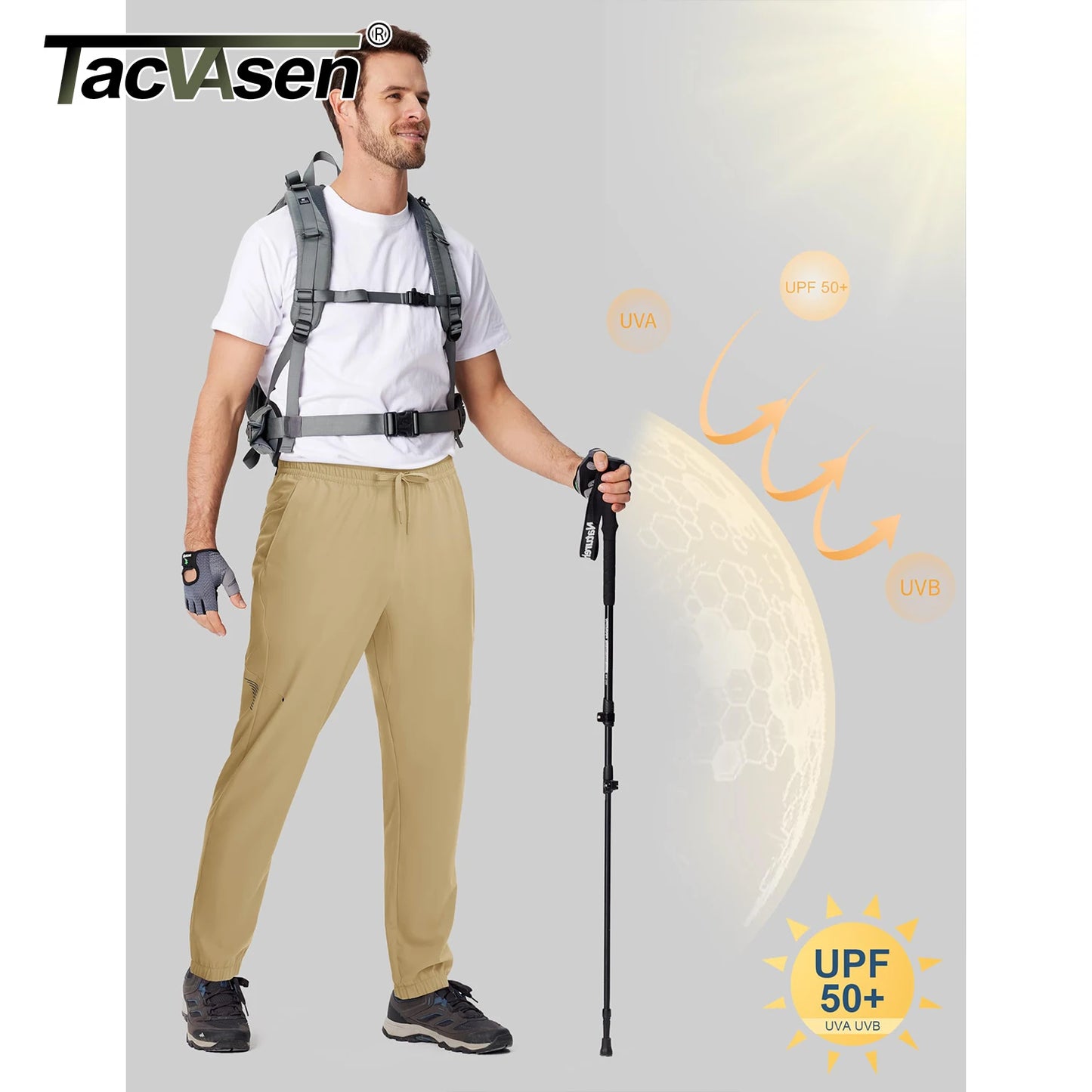 TACVASEN Lightweight UPF50+ Sweatpants Mens Quick Dry Hiking Pants with 3 Pockets Waterproof Trekking Fishing Casual Joggers