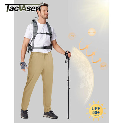TACVASEN Lightweight UPF50+ Sweatpants Mens Quick Dry Hiking Pants with 3 Pockets Waterproof Trekking Fishing Casual Joggers