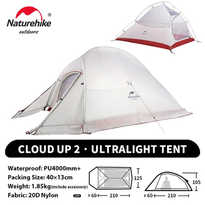 Naturehike Cloud Up 2 People Tent Ultralight 20D Camping Tent Waterproof Outdoor Hiking Travel Backpacking Cycling Fishing Tents