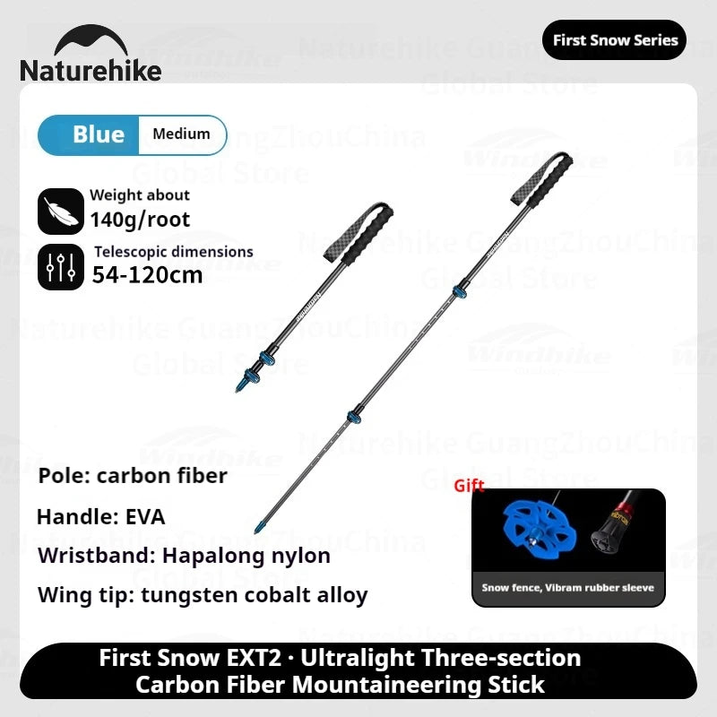 Naturehike ST10-Trekking Pole 135g Carbon Fiber Cane External Lock 3-Section Telescopic Rod Ultralight Hiking Walking Stick Cane