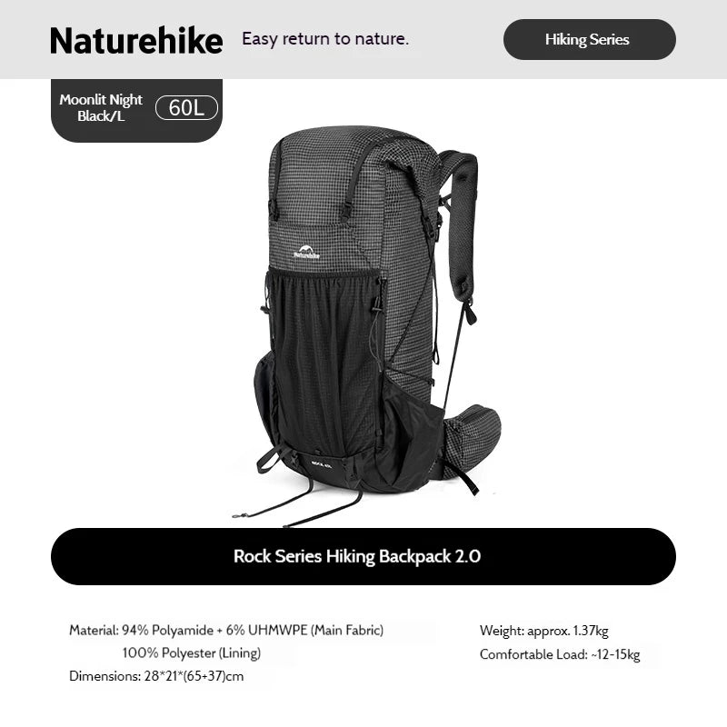 Naturehike Rock 2.0 Hiking Backpack 30L/45L/60L Large Capacity with Rain Cover Professional Outdoor Travel Trekking Shoulder Bag