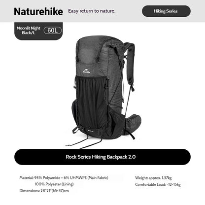 Naturehike Rock 2.0 Hiking Backpack 30L/45L/60L Large Capacity with Rain Cover Professional Outdoor Travel Trekking Shoulder Bag