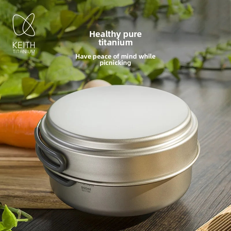 Keith Titanium Pot Set Outdoor Bowls Hiking Camping 2-Piece Pan Cook Lightweight Nesting Cookware- 2.05 L  Ti6017  Backpacking